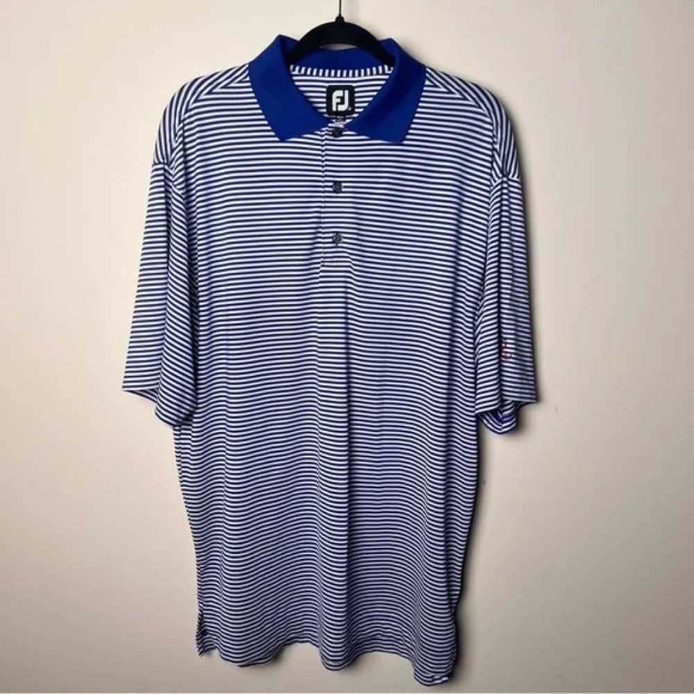 FootJoy Performance Men's Blue White Striped Embroidered resort logoPolo Shirt M